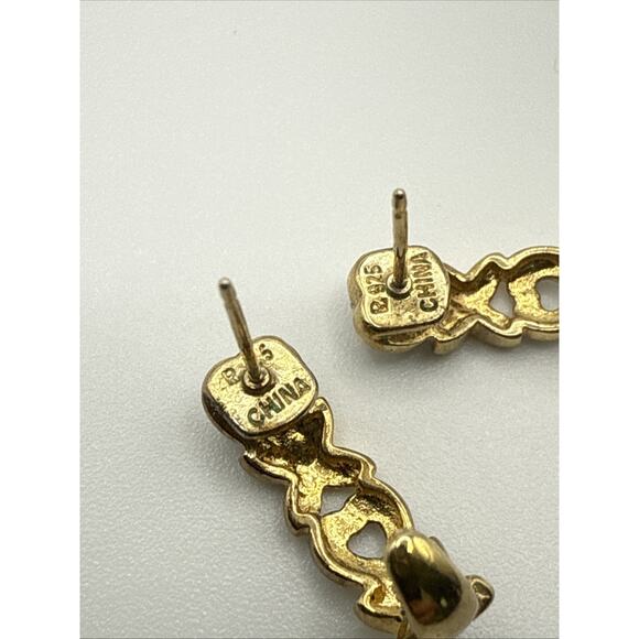 Gold Over Sterling Silver Earrings Diamond Accents Half Hoop XOXO Pierced - Picture 4 of 6